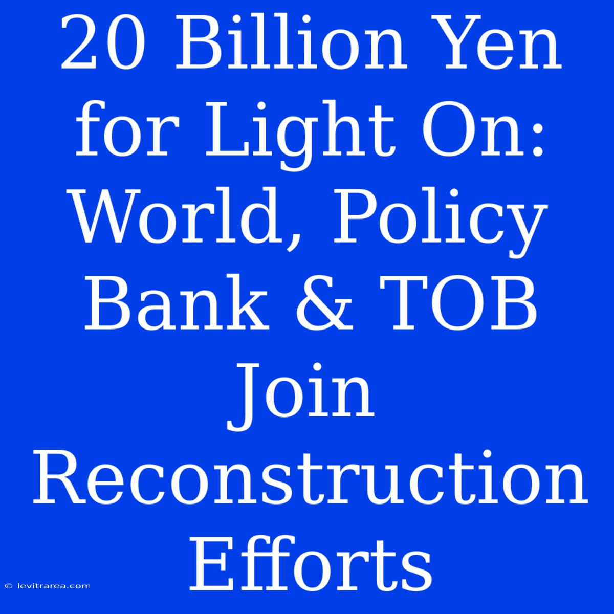 20 Billion Yen For Light On: World, Policy Bank & TOB Join Reconstruction Efforts