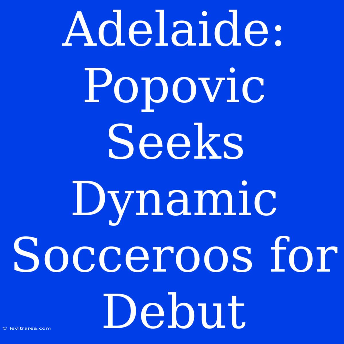 Adelaide: Popovic Seeks Dynamic Socceroos For Debut