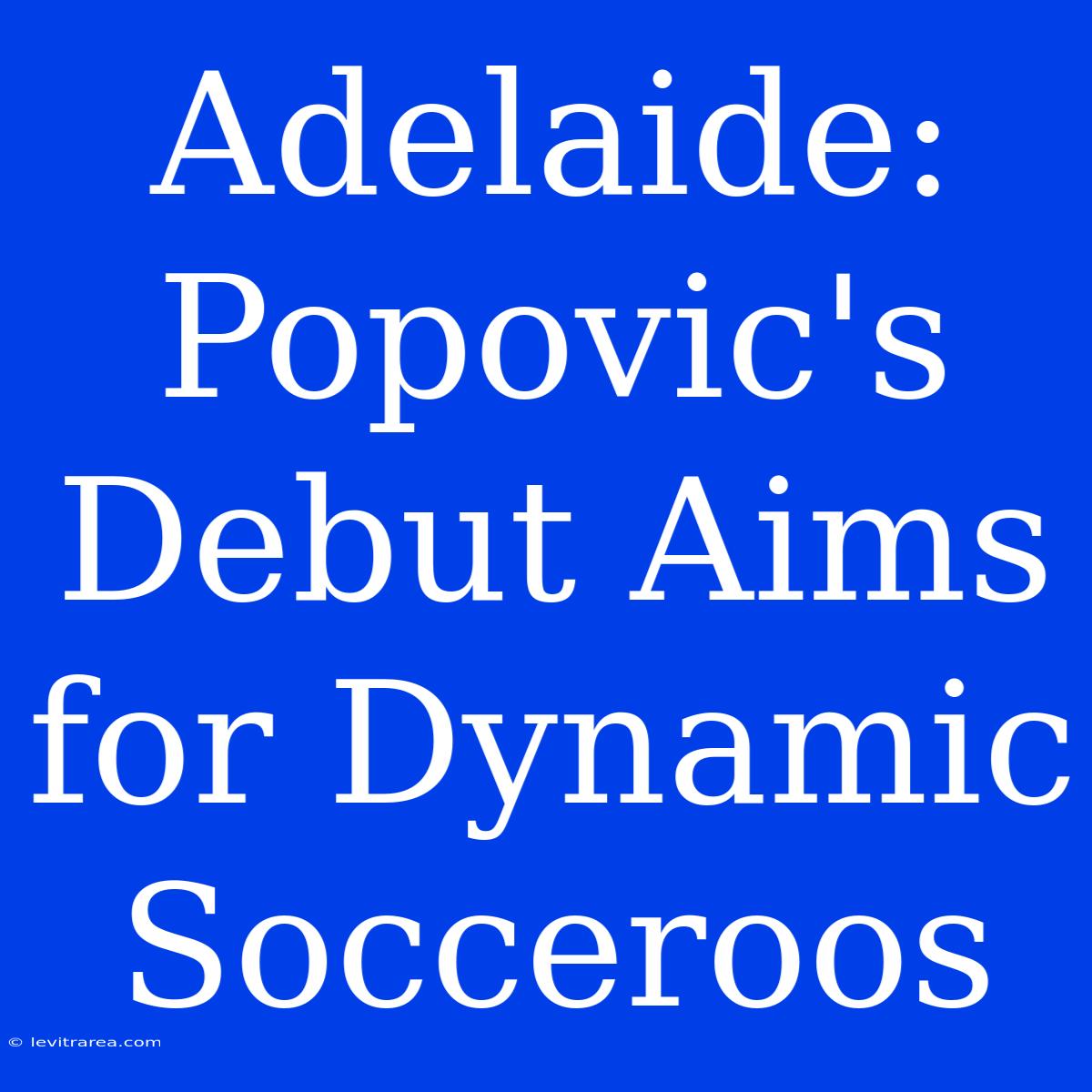 Adelaide: Popovic's Debut Aims For Dynamic Socceroos