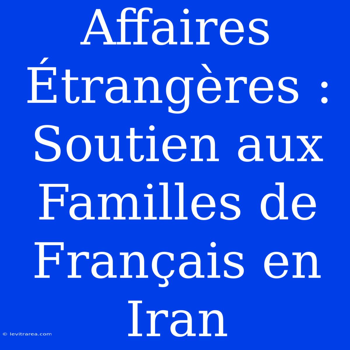 Affaires Étrangères : Soutien Aux Familles De Français En Iran