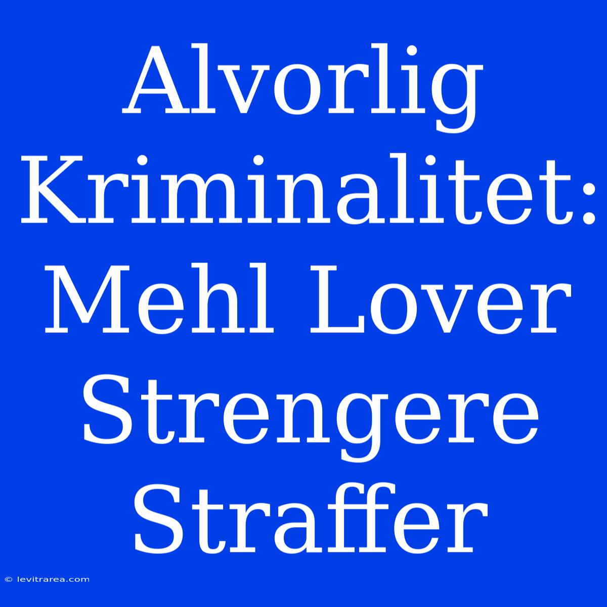 Alvorlig Kriminalitet: Mehl Lover Strengere Straffer