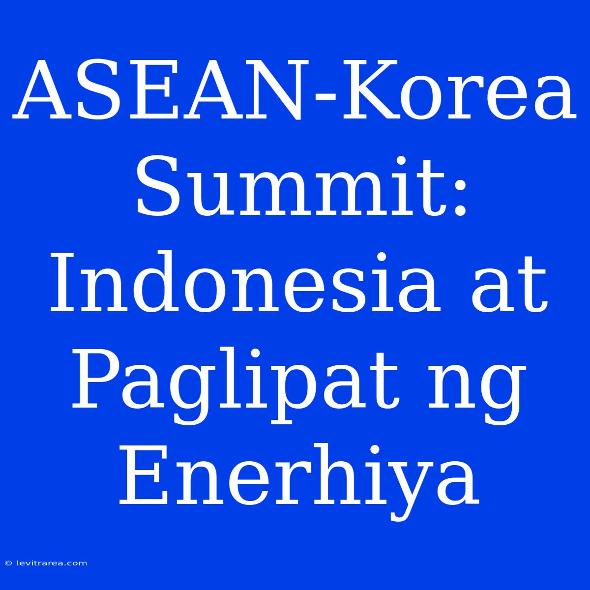 ASEAN-Korea Summit: Indonesia At Paglipat Ng Enerhiya