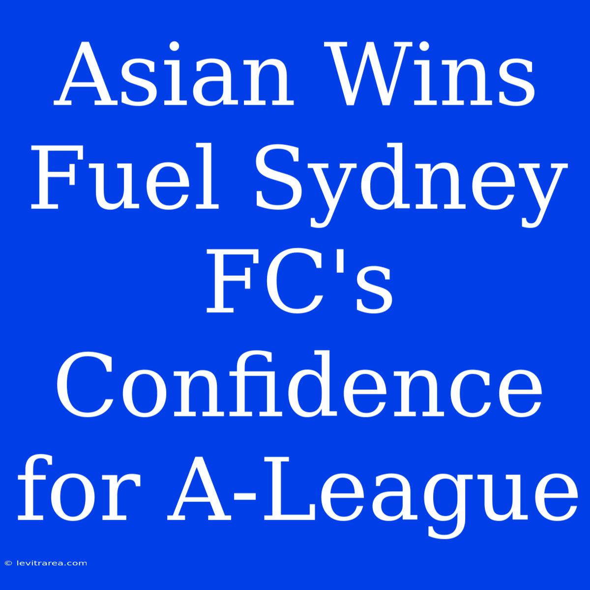 Asian Wins Fuel Sydney FC's Confidence For A-League