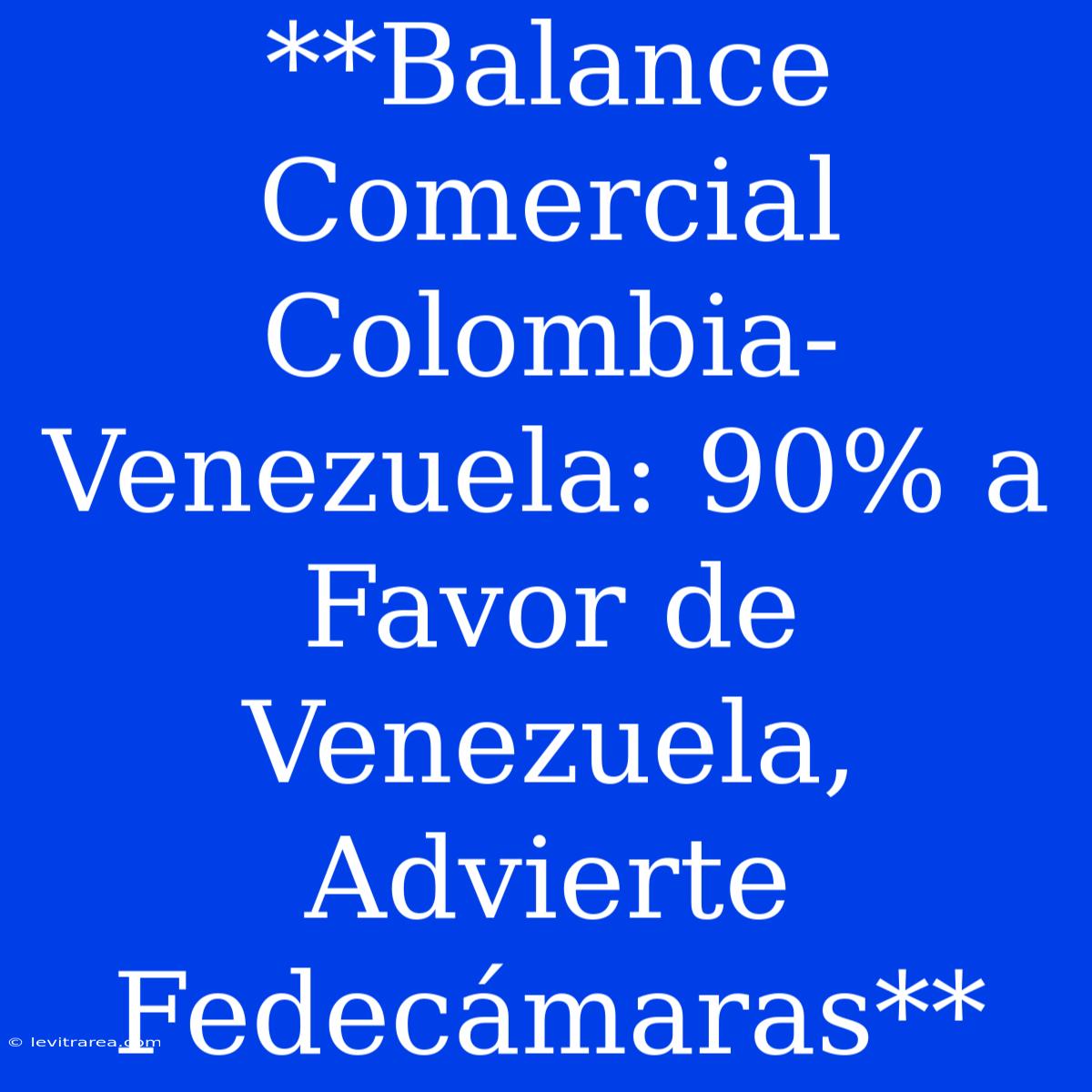 **Balance Comercial Colombia-Venezuela: 90% A Favor De Venezuela, Advierte Fedecámaras**