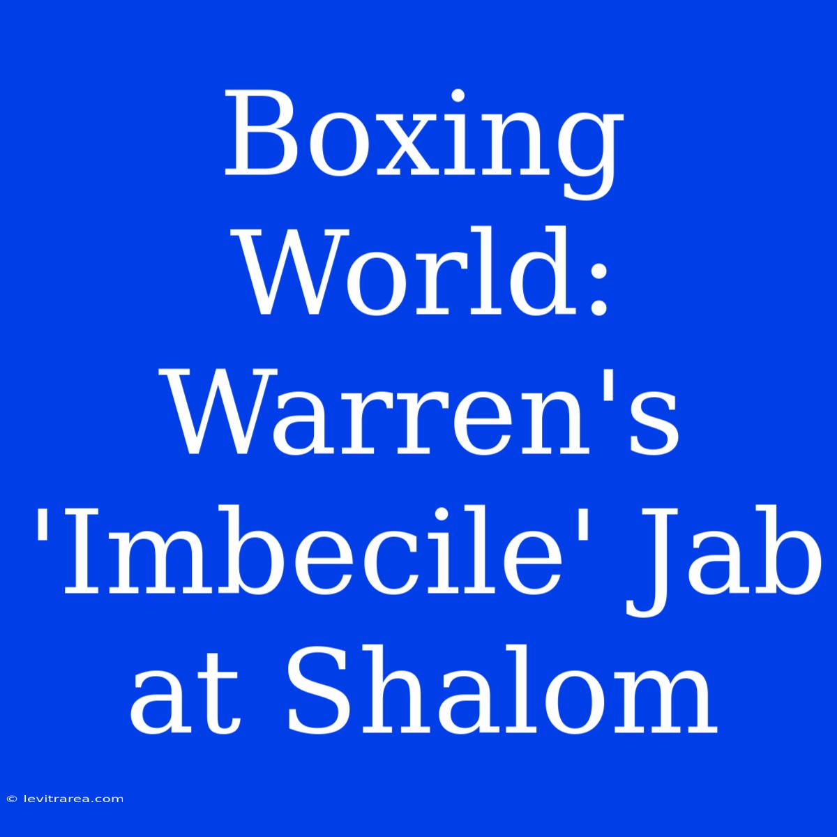 Boxing World: Warren's 'Imbecile' Jab At Shalom 