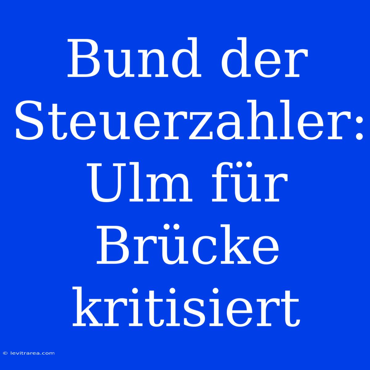 Bund Der Steuerzahler: Ulm Für Brücke Kritisiert