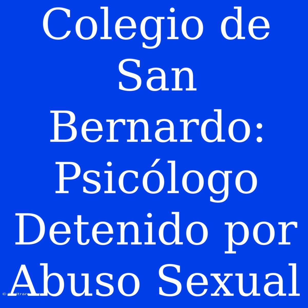 Colegio De San Bernardo: Psicólogo Detenido Por Abuso Sexual