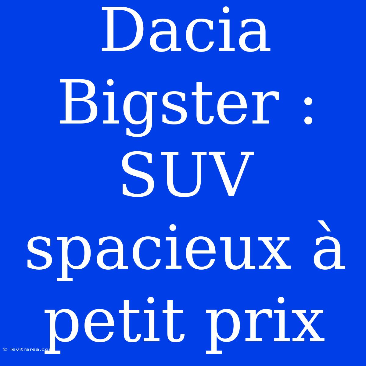 Dacia Bigster : SUV Spacieux À Petit Prix