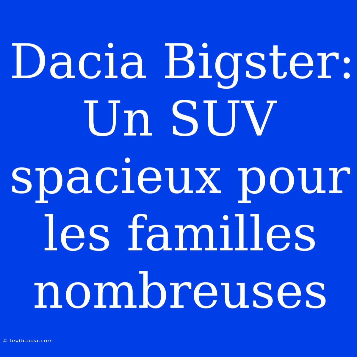 Dacia Bigster: Un SUV Spacieux Pour Les Familles Nombreuses