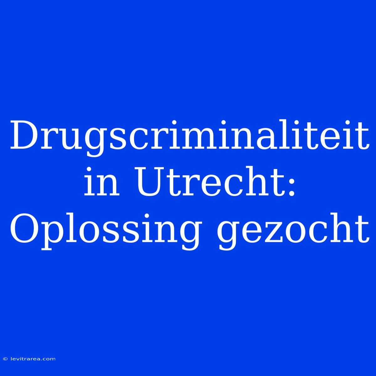 Drugscriminaliteit In Utrecht: Oplossing Gezocht