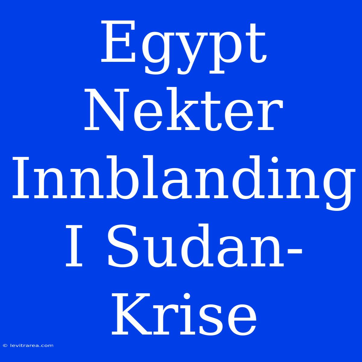 Egypt Nekter Innblanding I Sudan-Krise