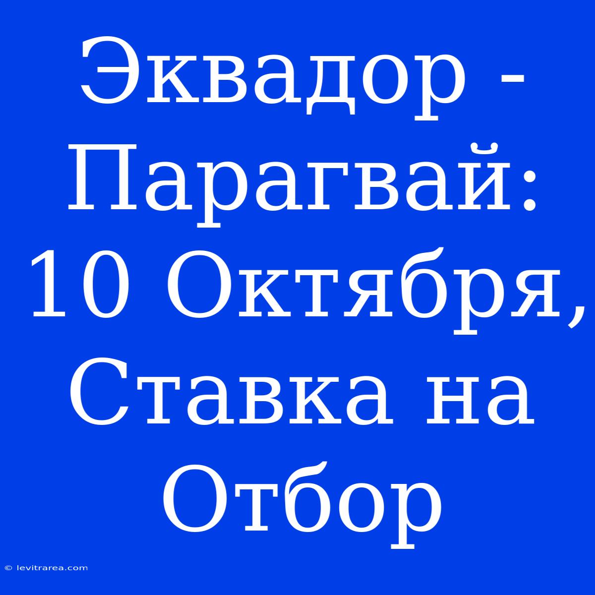 Эквадор - Парагвай:  10 Октября, Ставка На Отбор