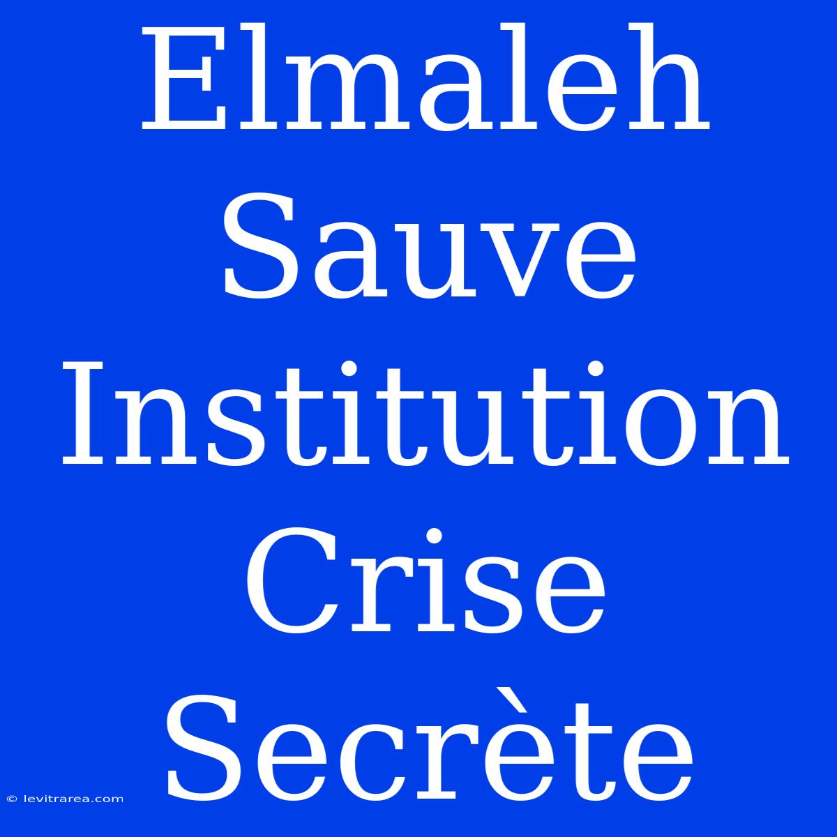 Elmaleh Sauve Institution Crise Secrète