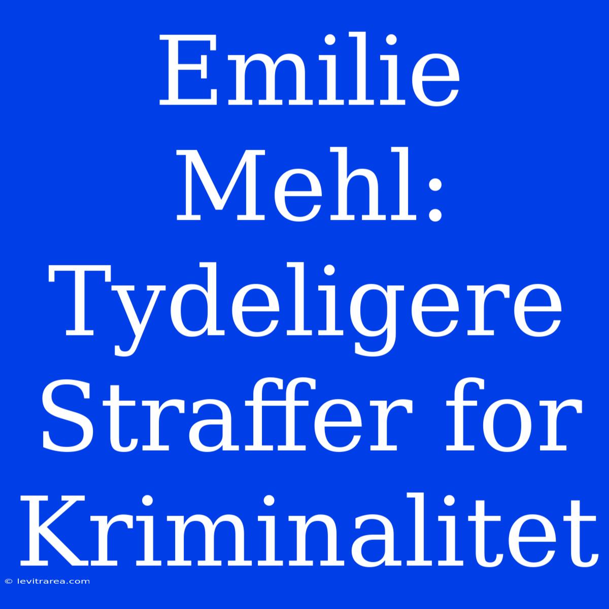 Emilie Mehl: Tydeligere Straffer For Kriminalitet