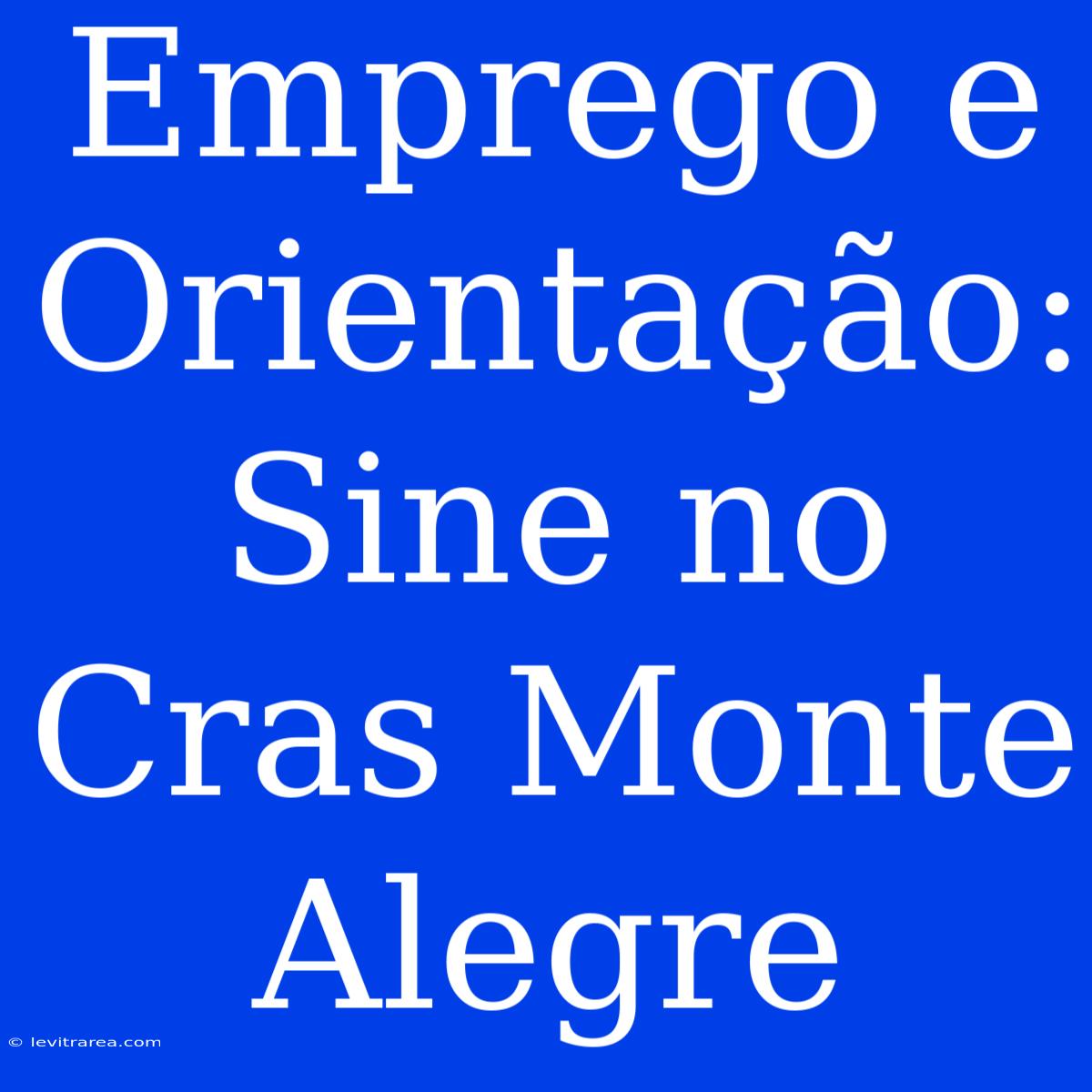 Emprego E Orientação: Sine No Cras Monte Alegre