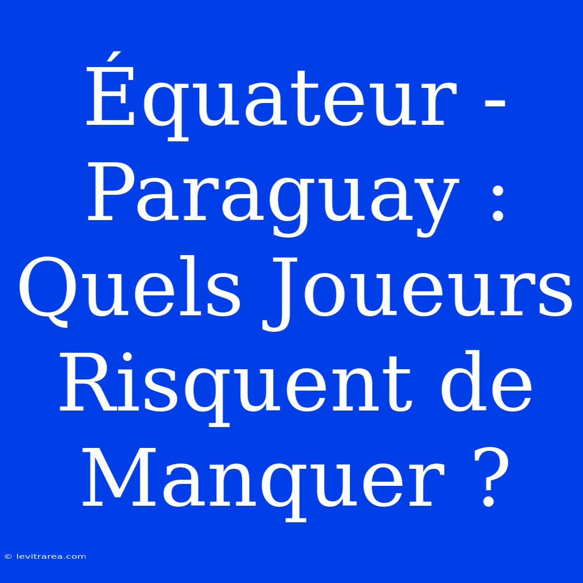 Équateur - Paraguay : Quels Joueurs Risquent De Manquer ?