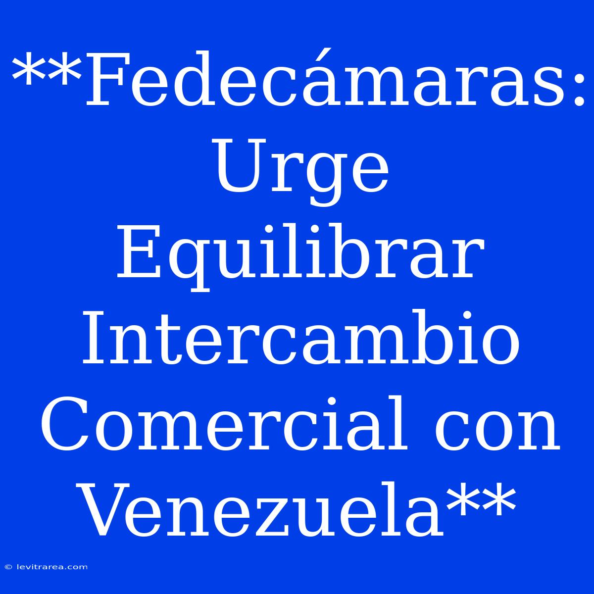 **Fedecámaras: Urge Equilibrar Intercambio Comercial Con Venezuela**