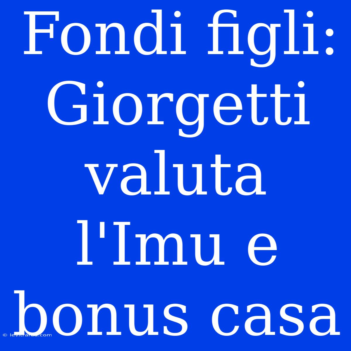 Fondi Figli: Giorgetti Valuta L'Imu E Bonus Casa 