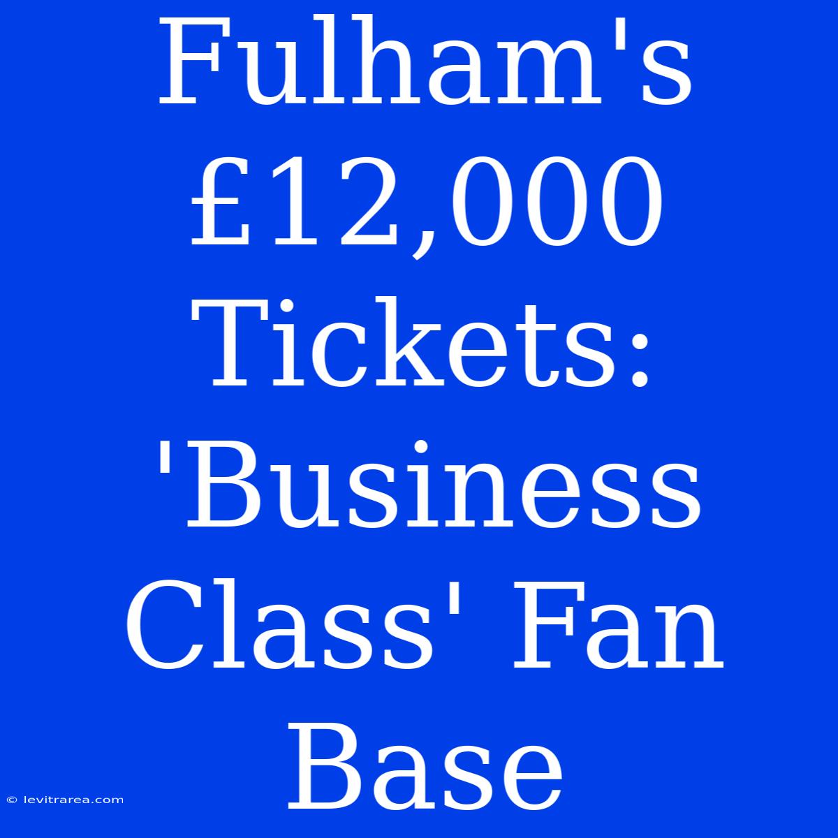 Fulham's £12,000 Tickets: 'Business Class' Fan Base