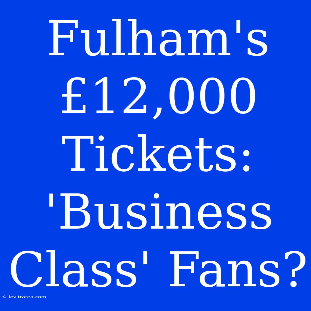 Fulham's £12,000 Tickets: 'Business Class' Fans?