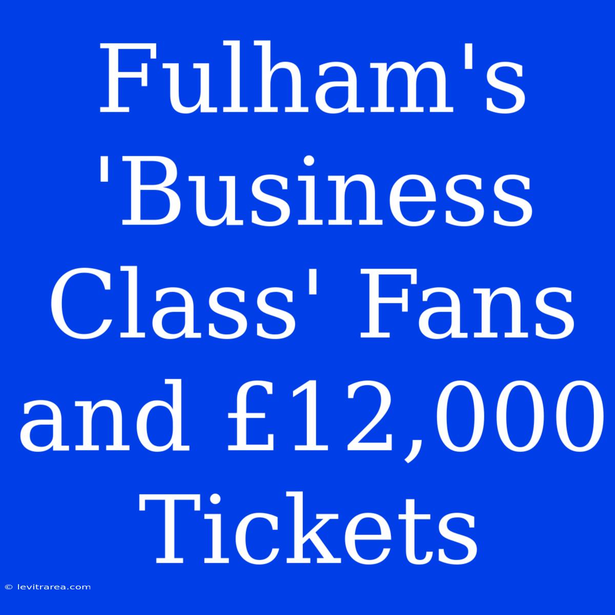 Fulham's 'Business Class' Fans And £12,000 Tickets