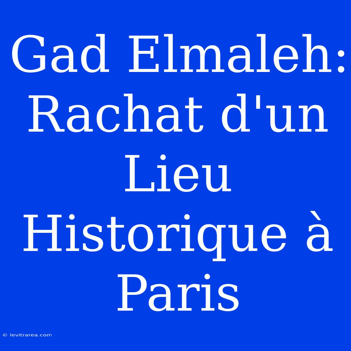 Gad Elmaleh: Rachat D'un Lieu Historique À Paris