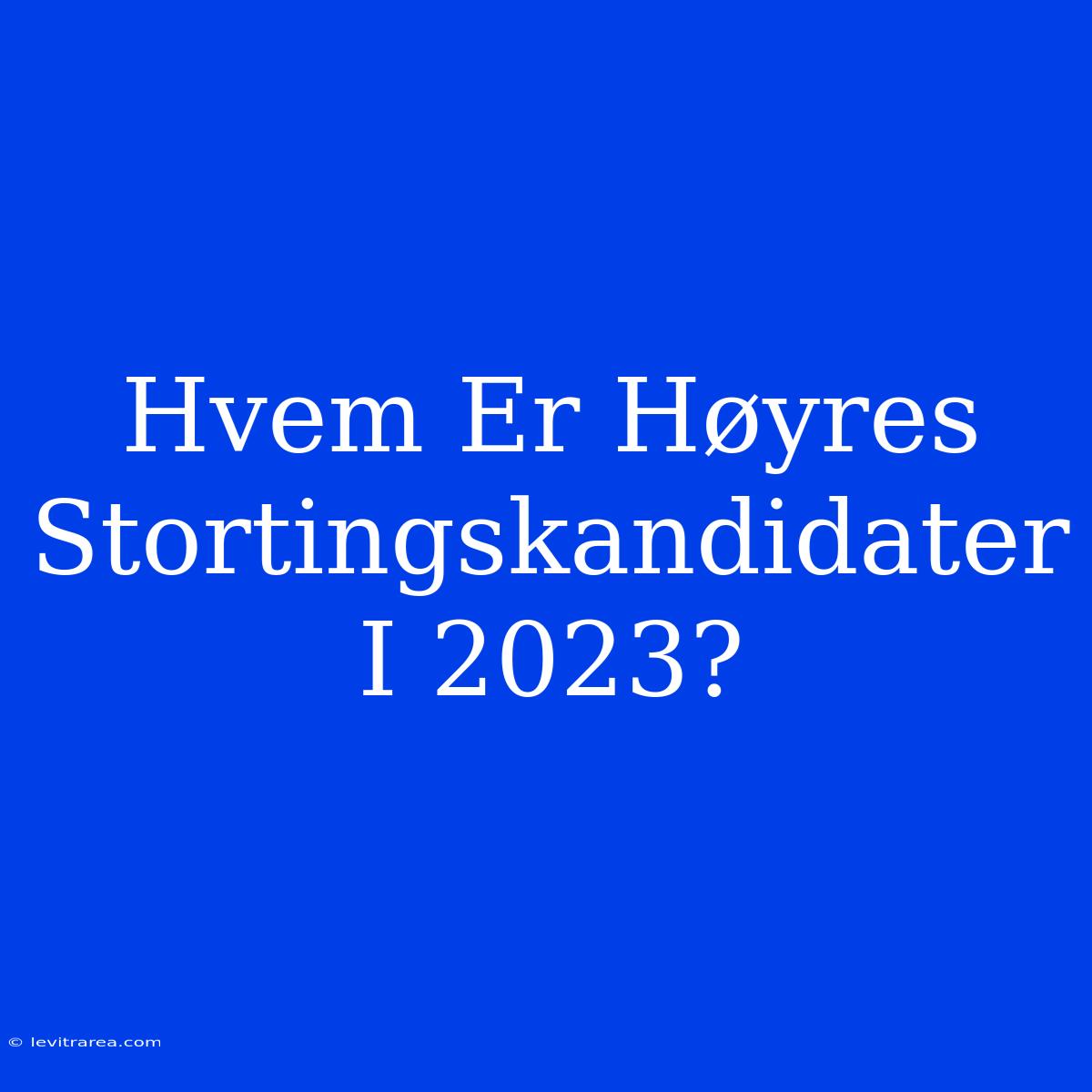 Hvem Er Høyres Stortingskandidater I 2023?