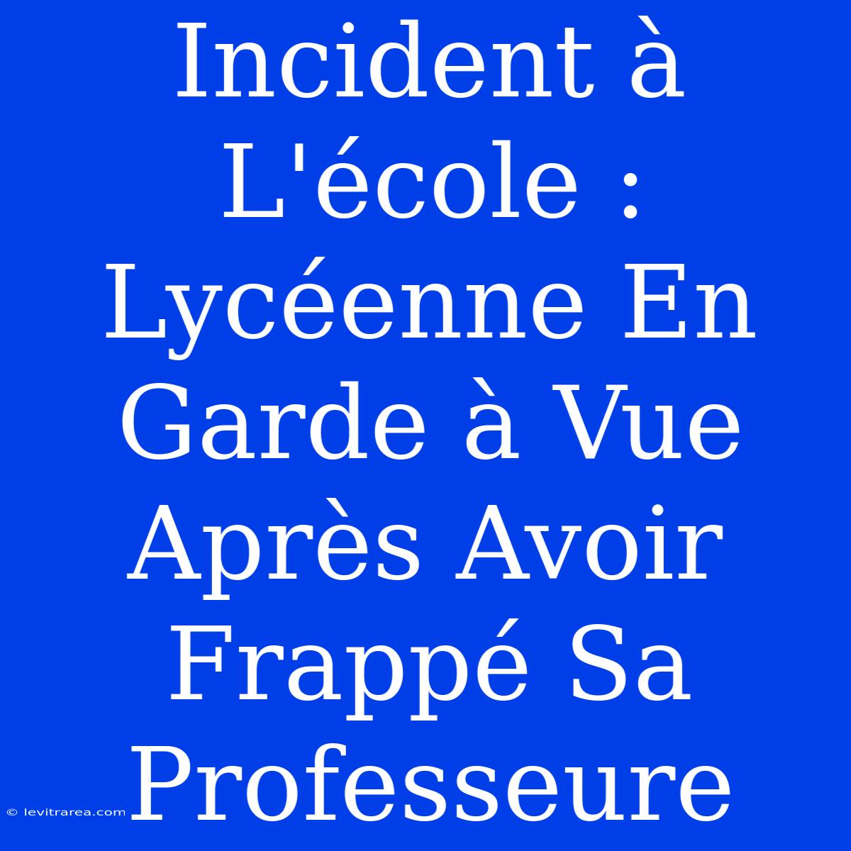 Incident À L'école : Lycéenne En Garde À Vue Après Avoir Frappé Sa Professeure