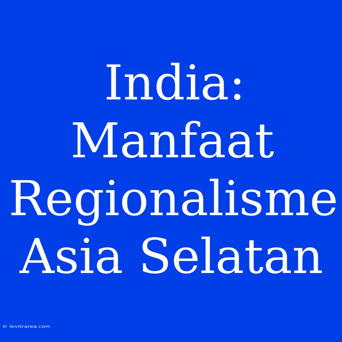 India: Manfaat Regionalisme Asia Selatan