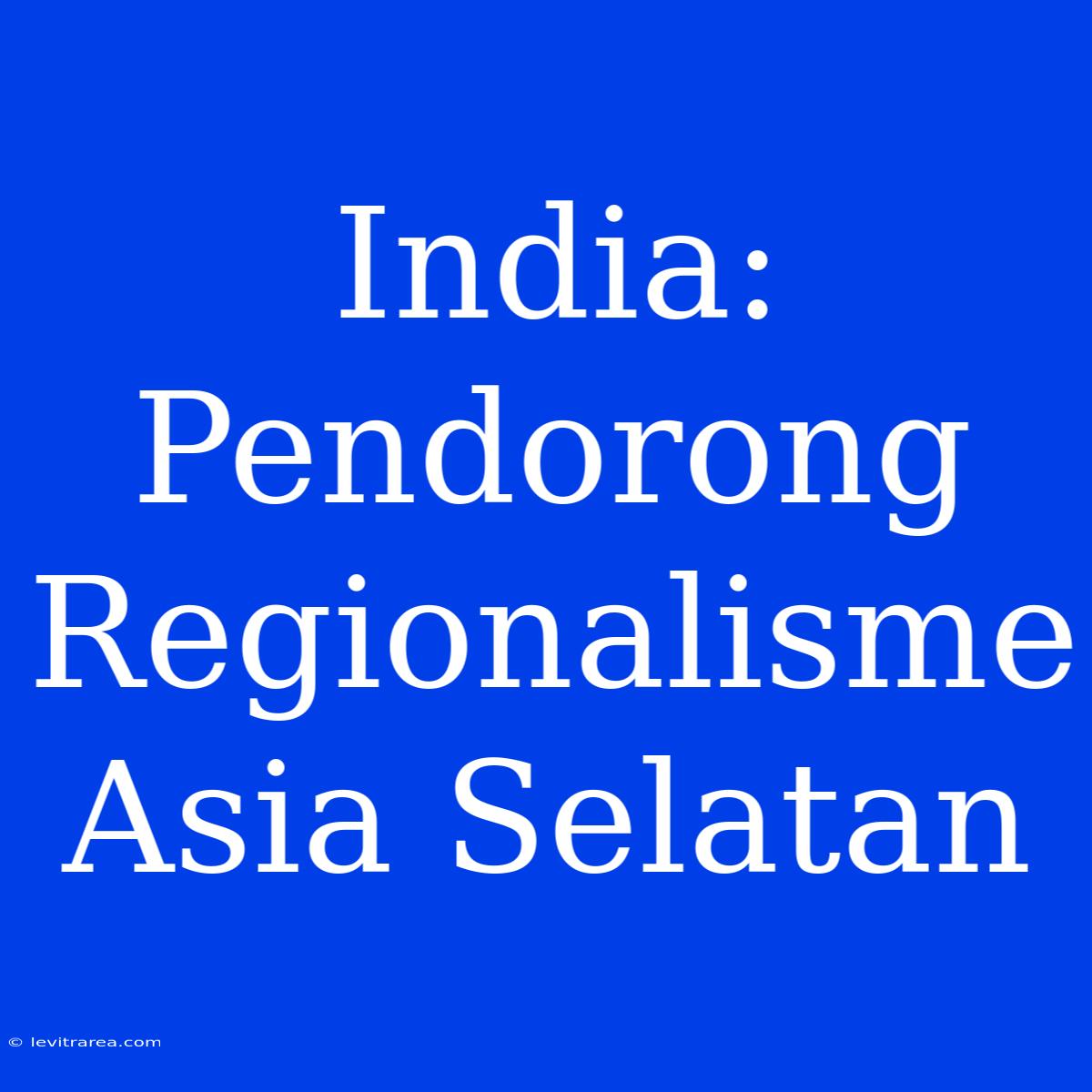 India: Pendorong Regionalisme Asia Selatan