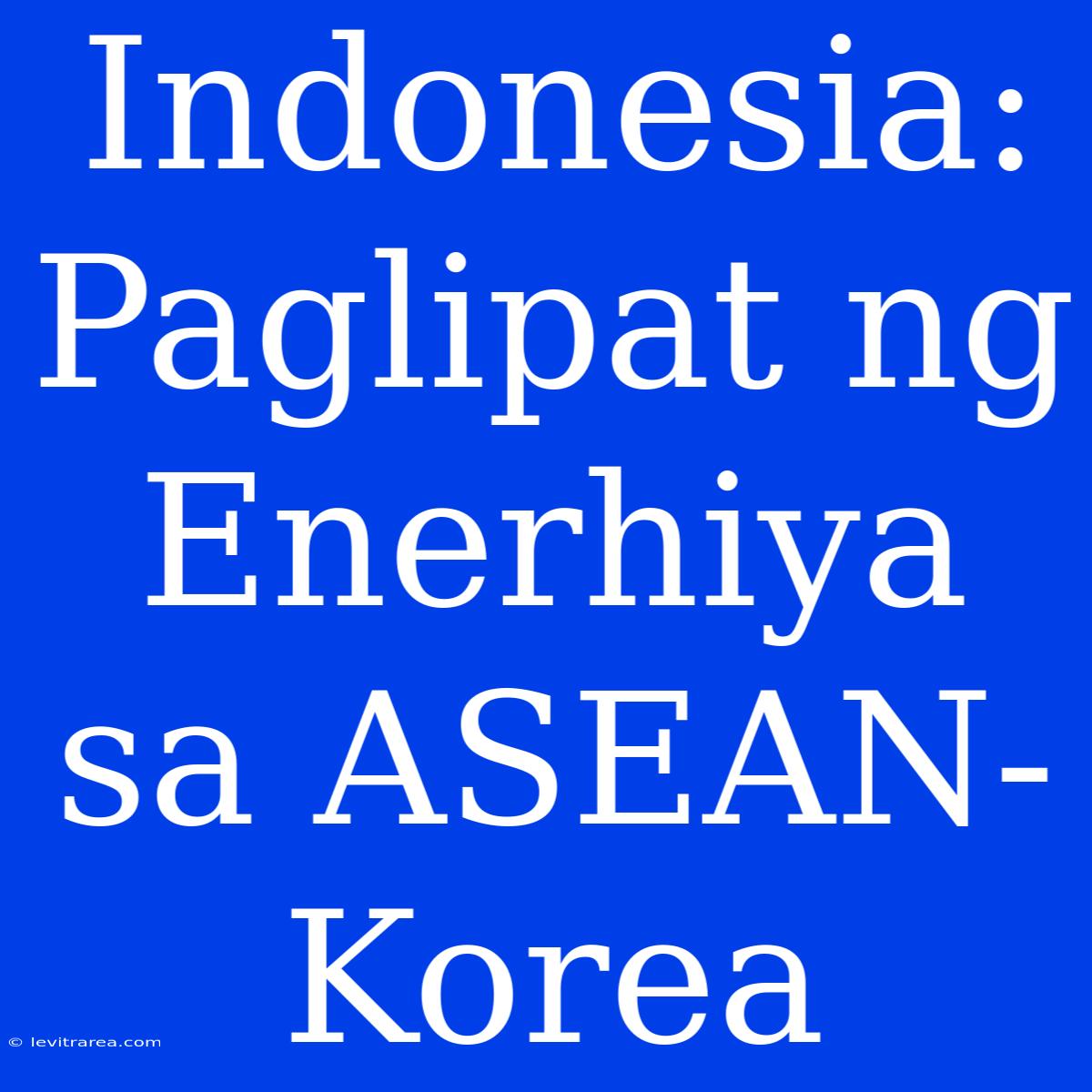 Indonesia: Paglipat Ng Enerhiya Sa ASEAN-Korea