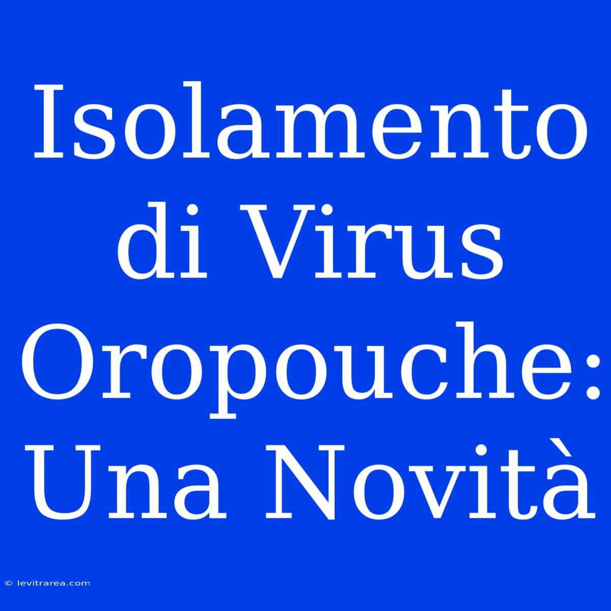 Isolamento Di Virus Oropouche: Una Novità