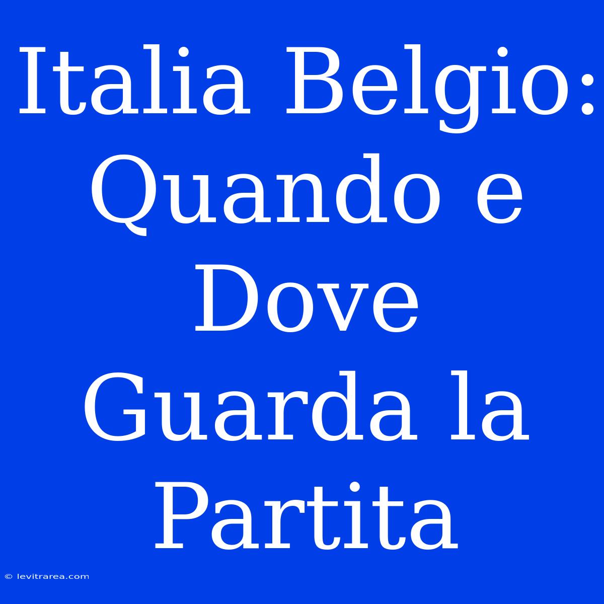 Italia Belgio: Quando E Dove Guarda La Partita