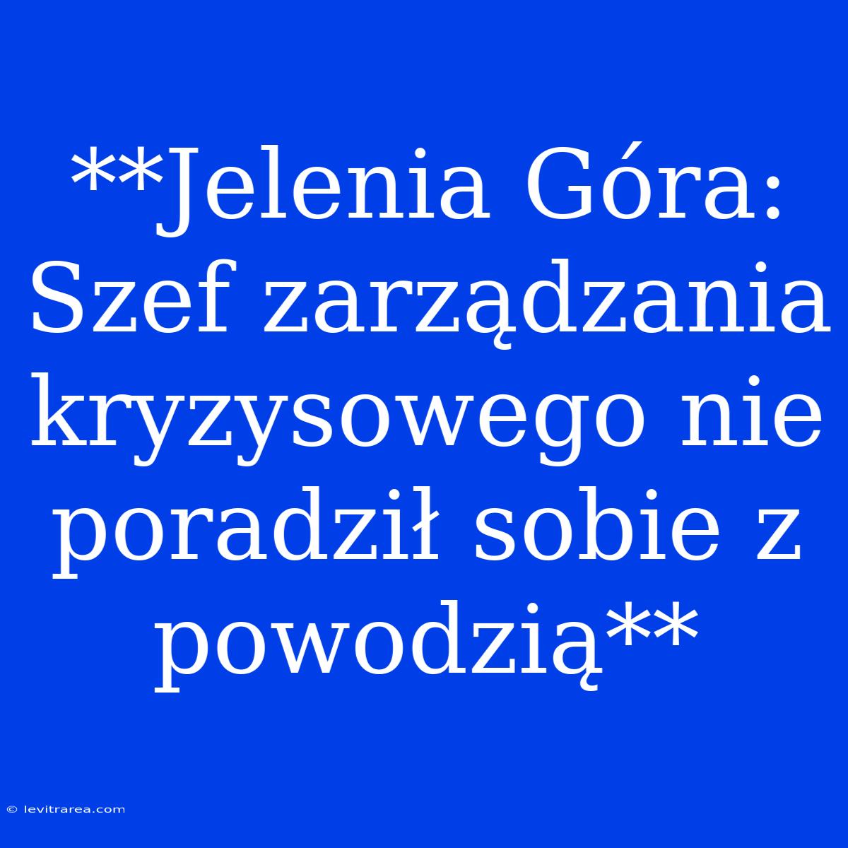 **Jelenia Góra: Szef Zarządzania Kryzysowego Nie Poradził Sobie Z Powodzią**