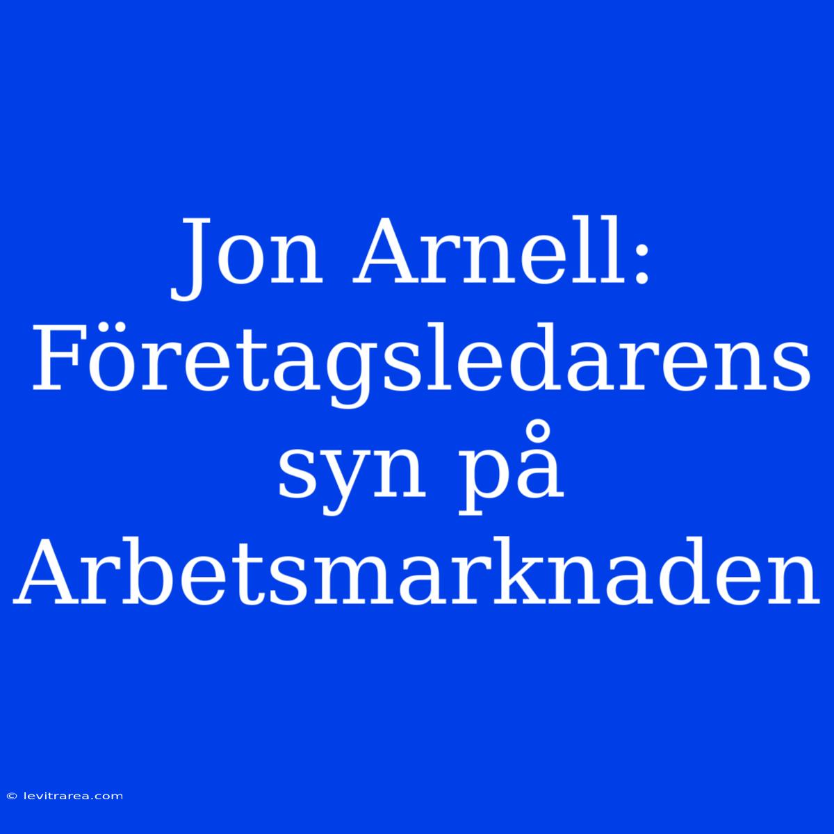 Jon Arnell: Företagsledarens Syn På Arbetsmarknaden