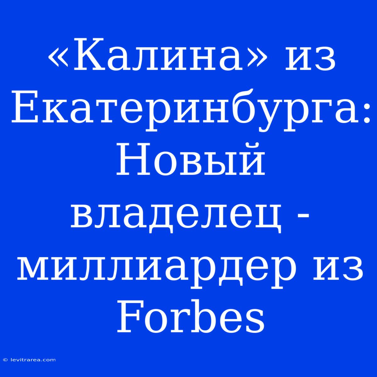 «Калина» Из Екатеринбурга: Новый Владелец - Миллиардер Из Forbes