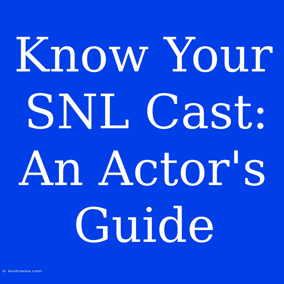 Know Your SNL Cast: An Actor's Guide