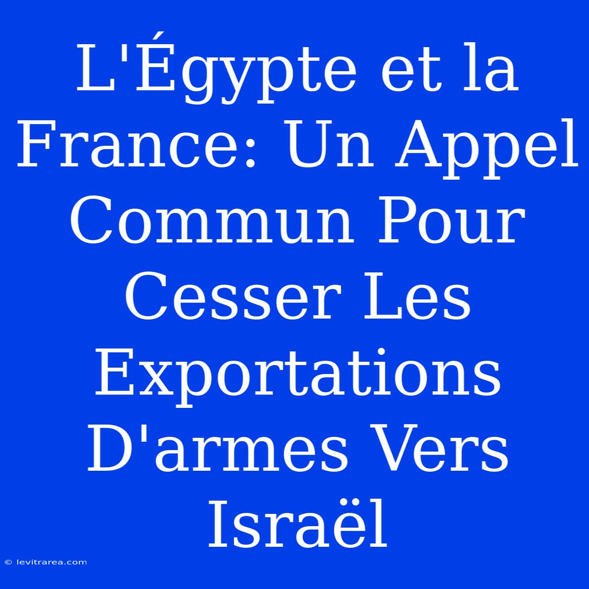 L'Égypte Et La France: Un Appel Commun Pour Cesser Les Exportations D'armes Vers Israël