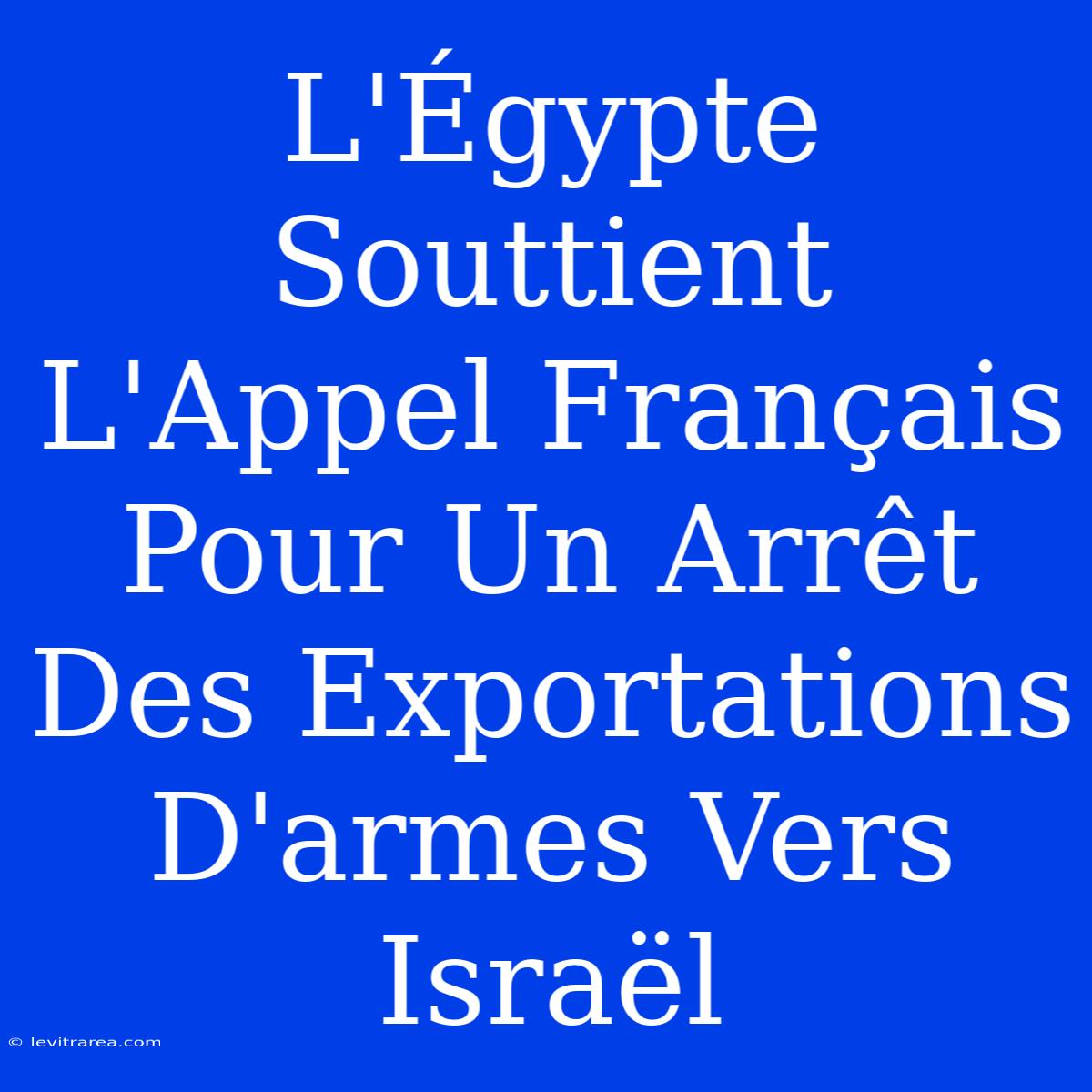 L'Égypte Souttient L'Appel Français Pour Un Arrêt Des Exportations D'armes Vers Israël