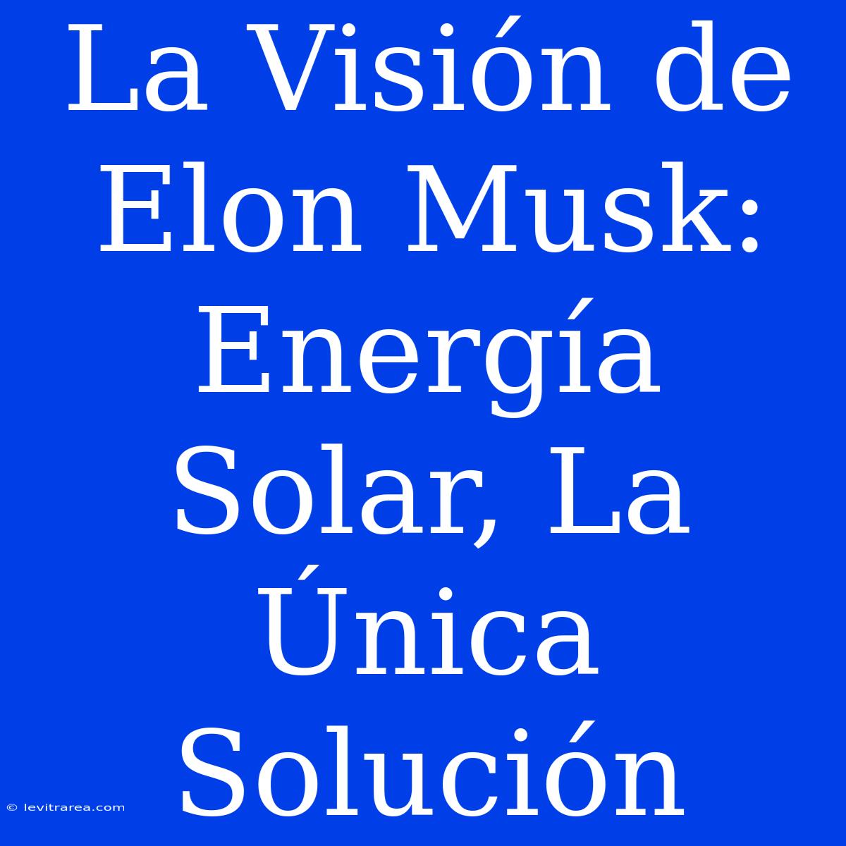 La Visión De Elon Musk: Energía Solar, La Única Solución