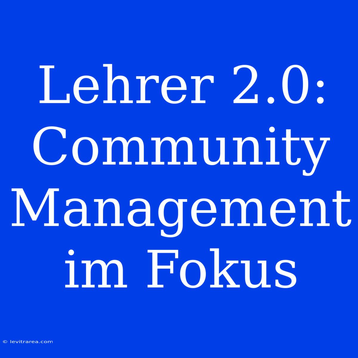 Lehrer 2.0: Community Management Im Fokus