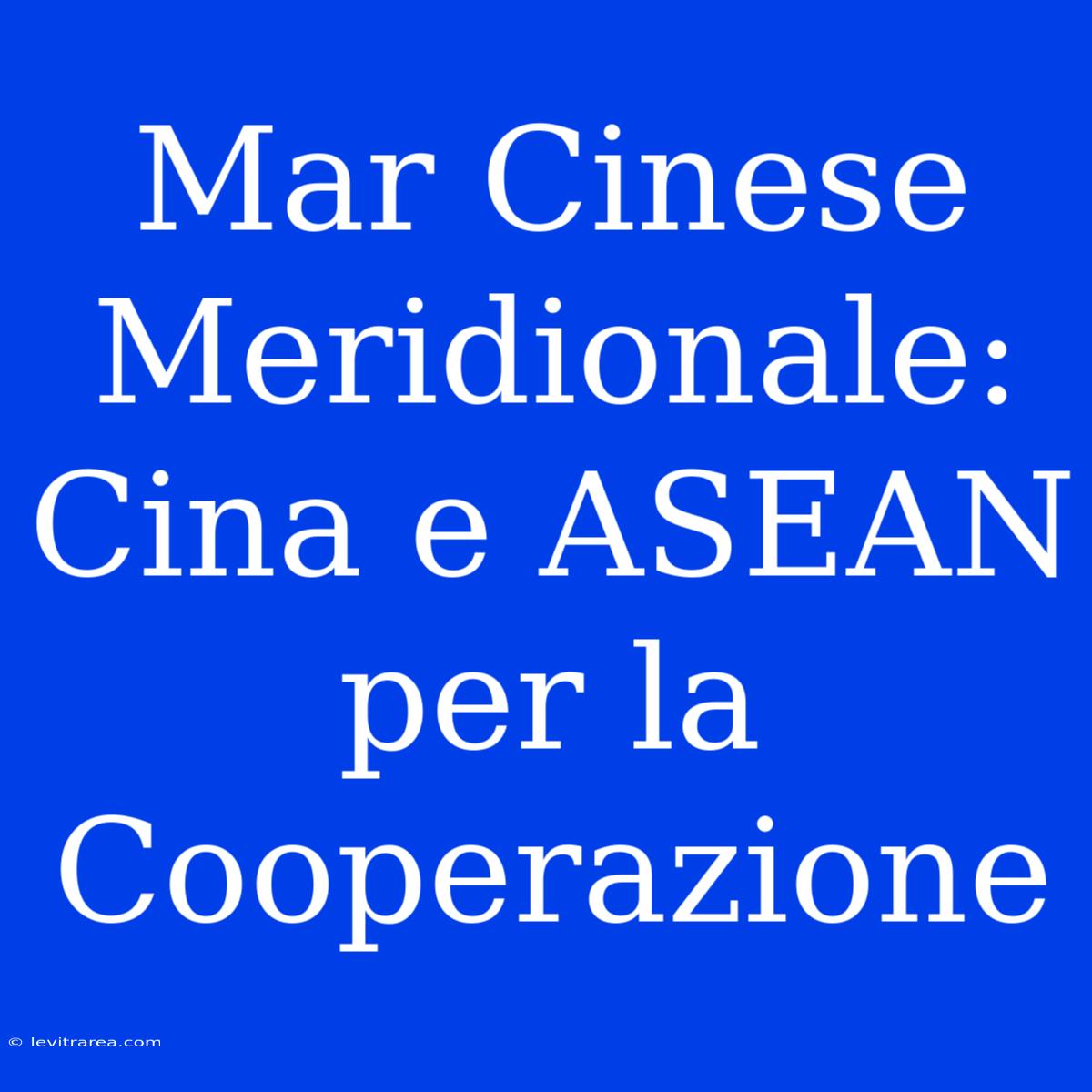 Mar Cinese Meridionale: Cina E ASEAN Per La Cooperazione