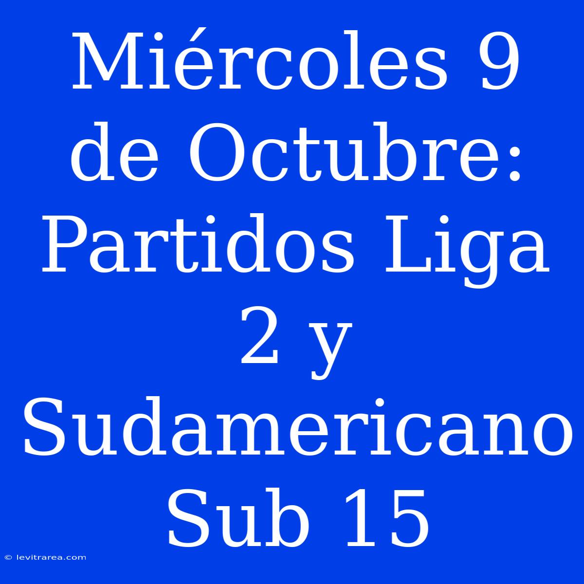 Miércoles 9 De Octubre: Partidos Liga 2 Y Sudamericano Sub 15