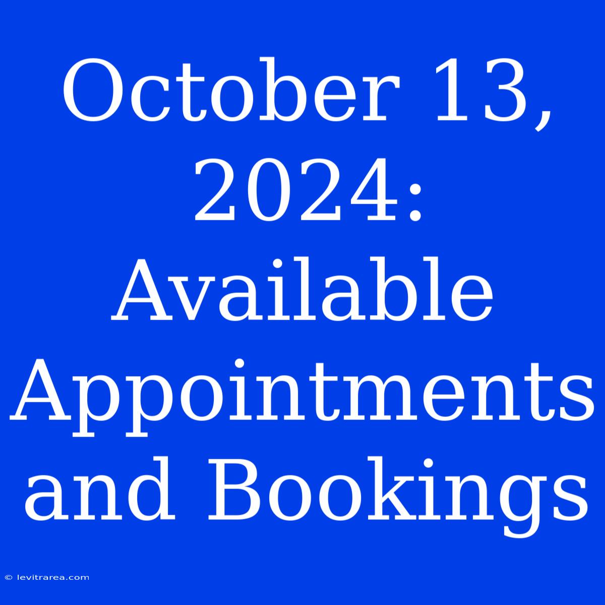 October 13, 2024: Available Appointments And Bookings