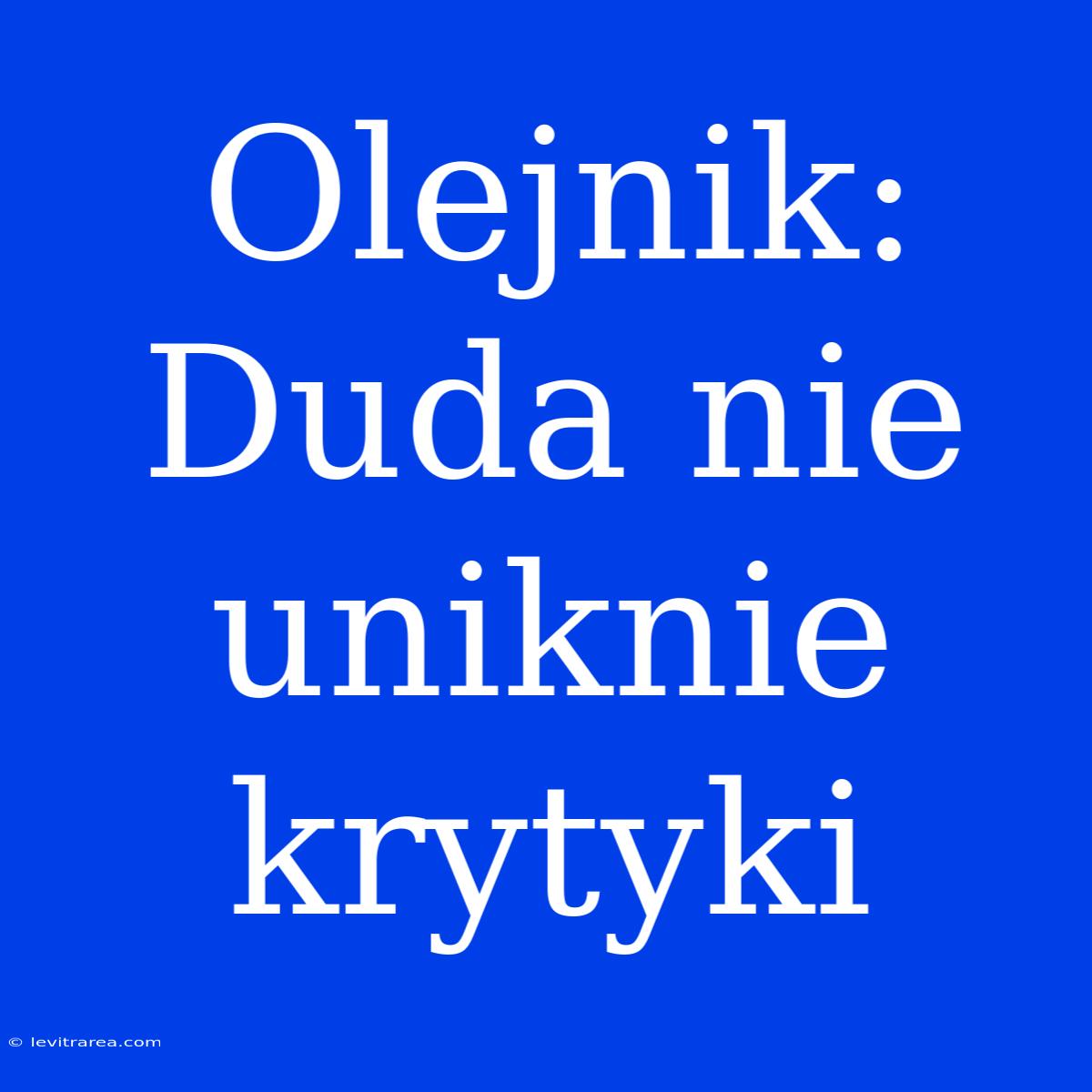 Olejnik: Duda Nie Uniknie Krytyki