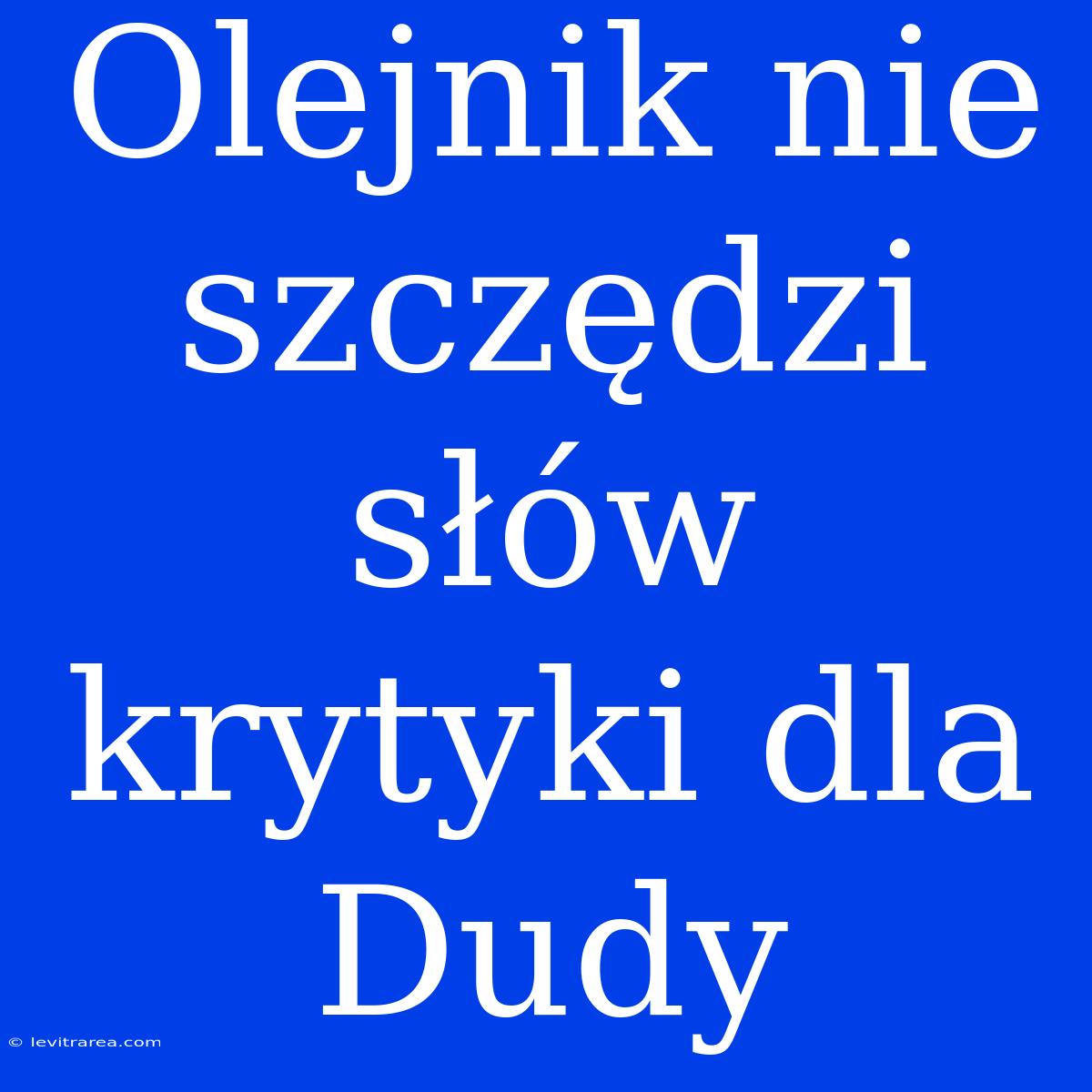 Olejnik Nie Szczędzi Słów Krytyki Dla Dudy