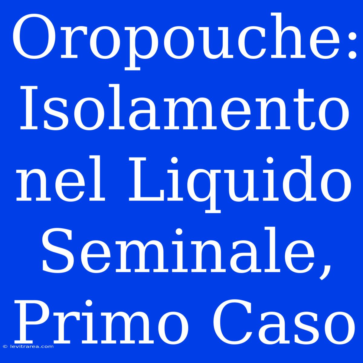 Oropouche: Isolamento Nel Liquido Seminale, Primo Caso