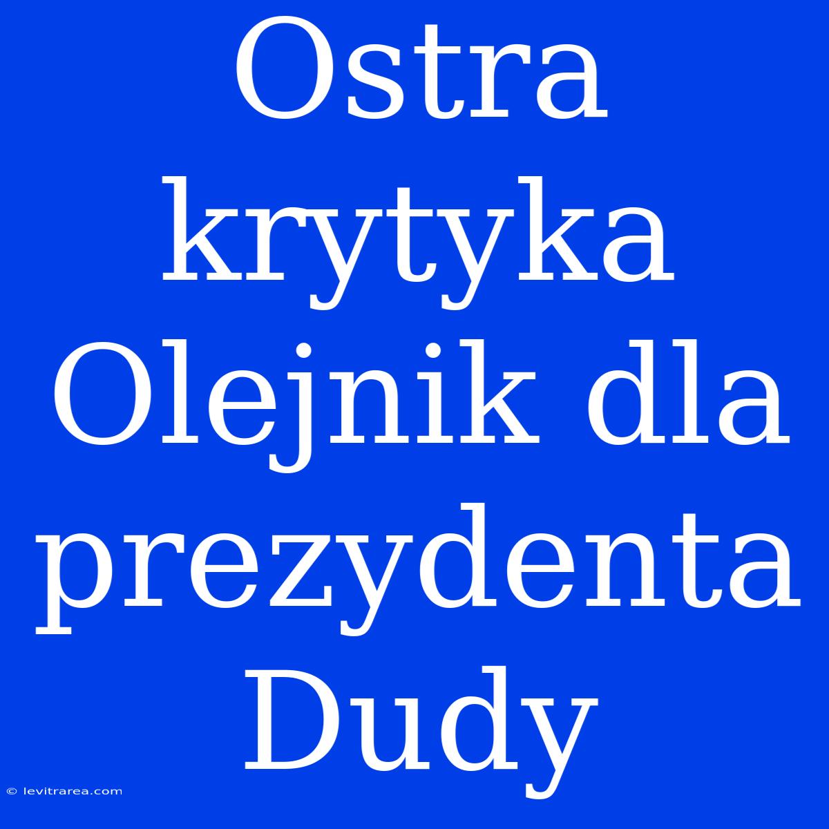 Ostra Krytyka Olejnik Dla Prezydenta Dudy