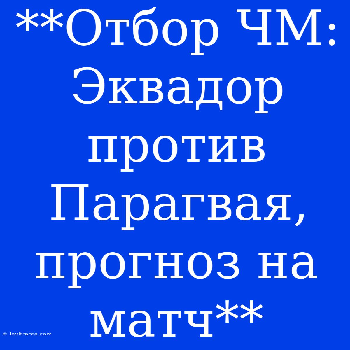 **Отбор ЧМ: Эквадор Против Парагвая, Прогноз На Матч**