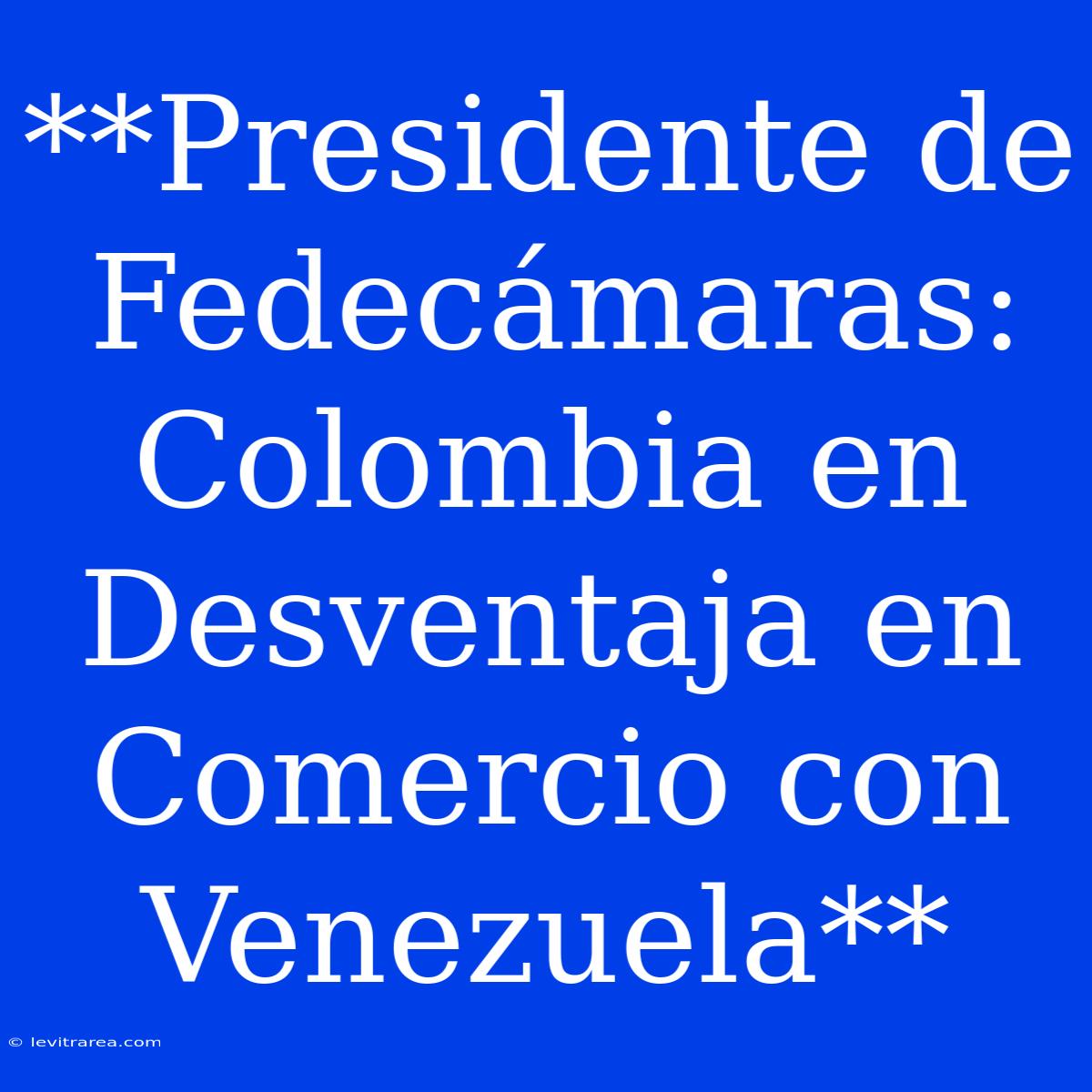 **Presidente De Fedecámaras: Colombia En Desventaja En Comercio Con Venezuela**